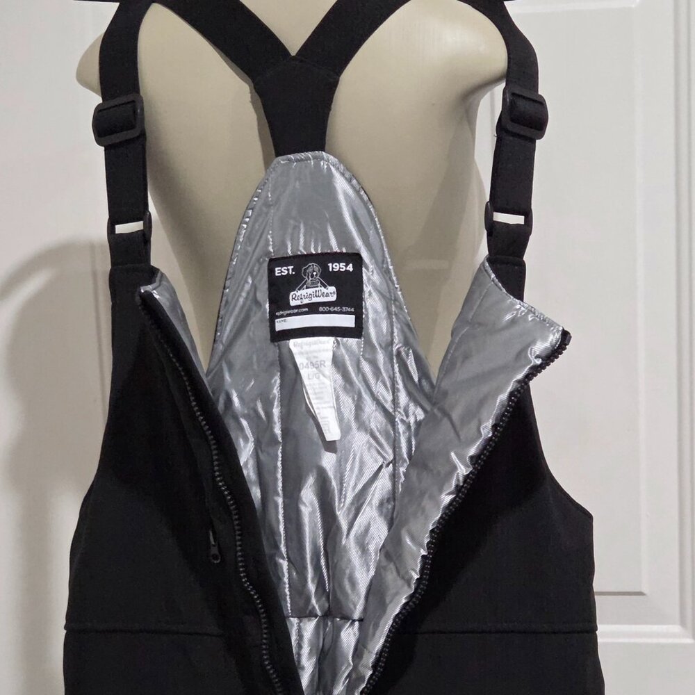 RefrigiWear Insulated Bib Overalls L Black Heavy Duty Winter Work Above Knee Zip